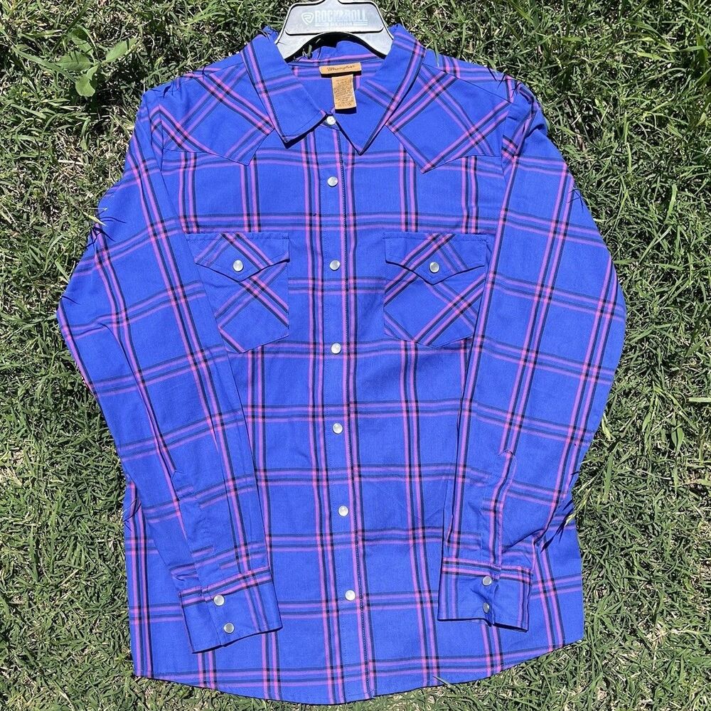 Wrangler 112335507 Women’s Size L Western Plaid, Long Sleeve, Pearl Snap Shirt - Picture 15 of 16